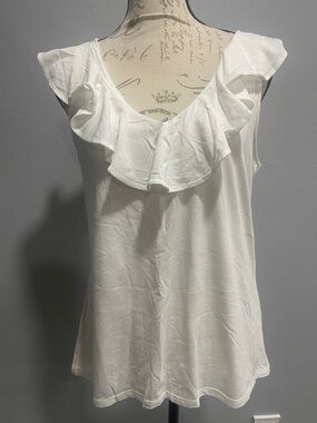 Lilly Pulitzer Women’s White Ruffle Neck Sleeveless Top